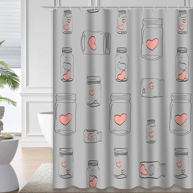 Rideau de douche en verre avec 12 crochets Heart Doodle, L 72 po x l 78 po