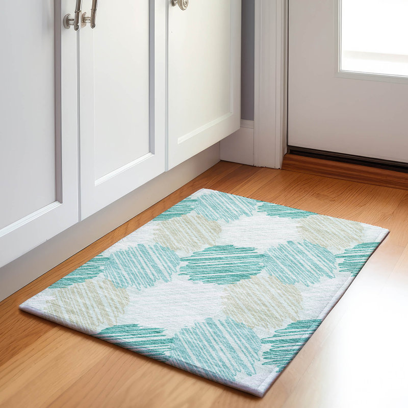 Machine Washable Indoor/Outdoor Xhevrie Teal Rug, Rectangle 1'8" x 2'6"