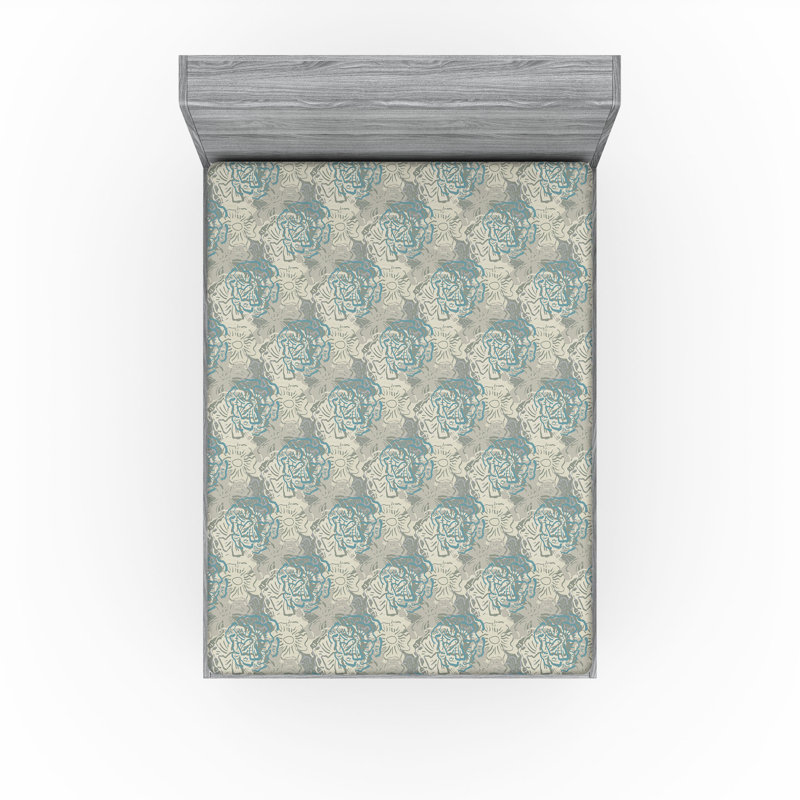 Drap-housse Ambesonne, Coquille d'œuf foncé, bleu cadet / floral, Drap-housse de taille très grand