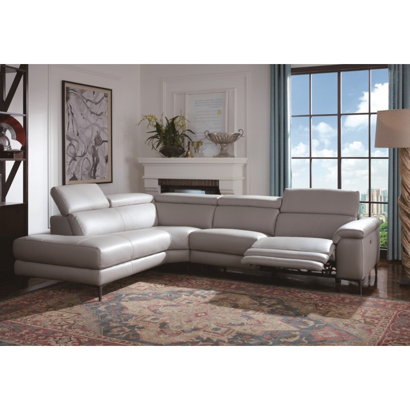 Bryd Upholstered Power Reclining L-Shaped Sectional, Left Hand Facing, Light Gray Genuine Leather