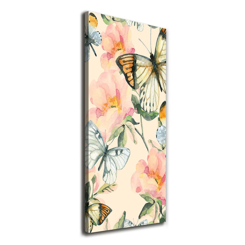 Roses and Butterflies 1 Piece Wrapped Canvas Wall Art
