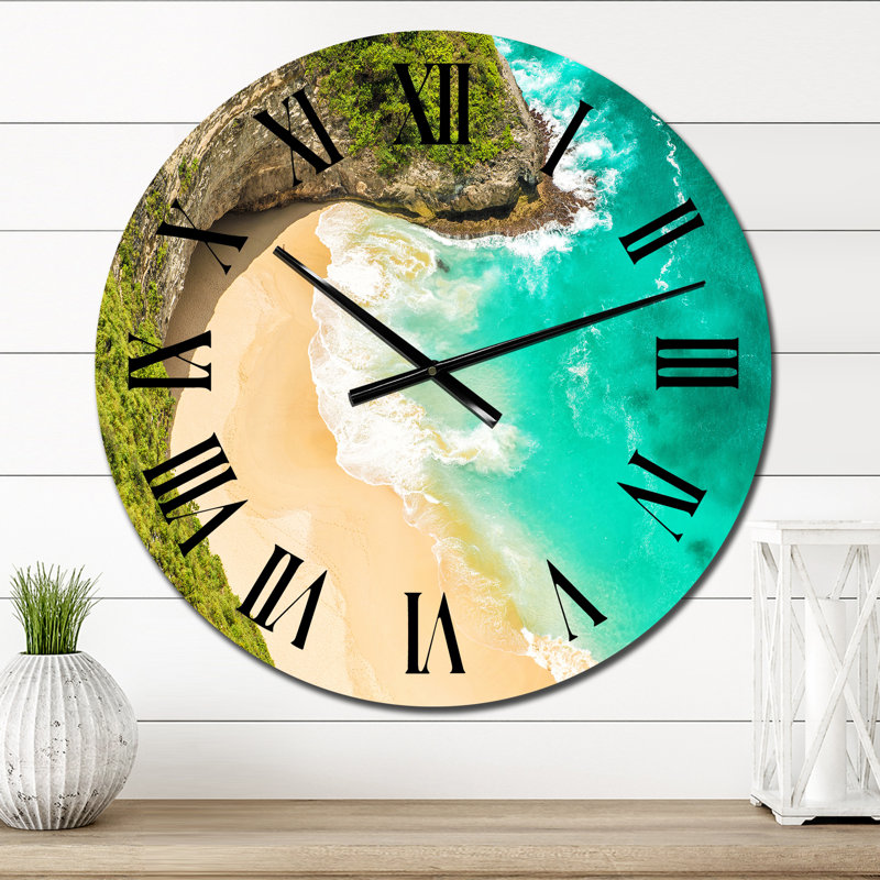 Vue aérienne de la plage tropicale turquoise III - Horloge murale nautique et côtière, Petit