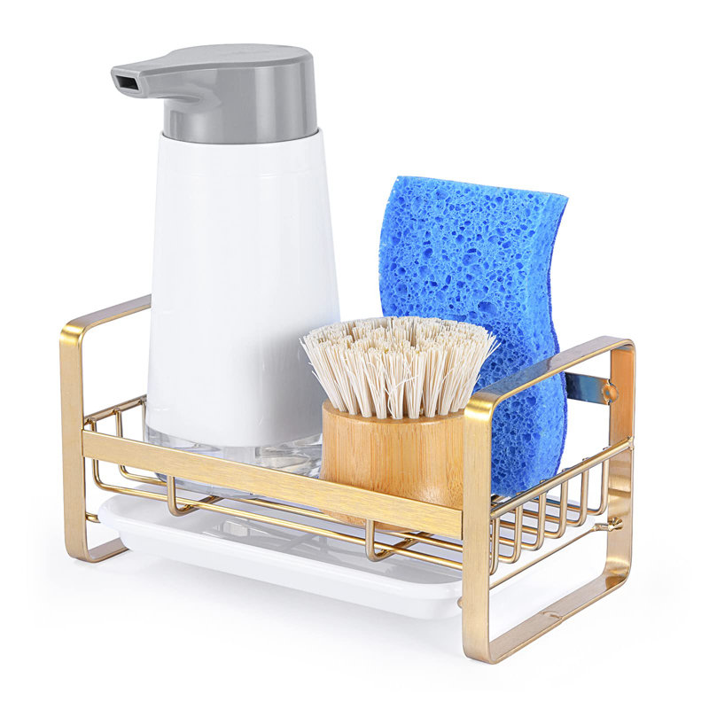 Black Stainless Steel Sink Organizer - Rust-Resistant, Space-Saving Caddy For Kitchen & Bathroom, Gold