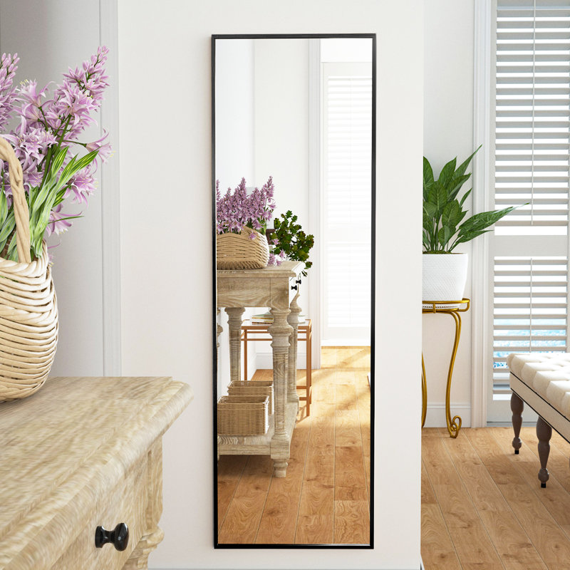 Metal Flat Floor Mirror, 50" H x 16" W, Black