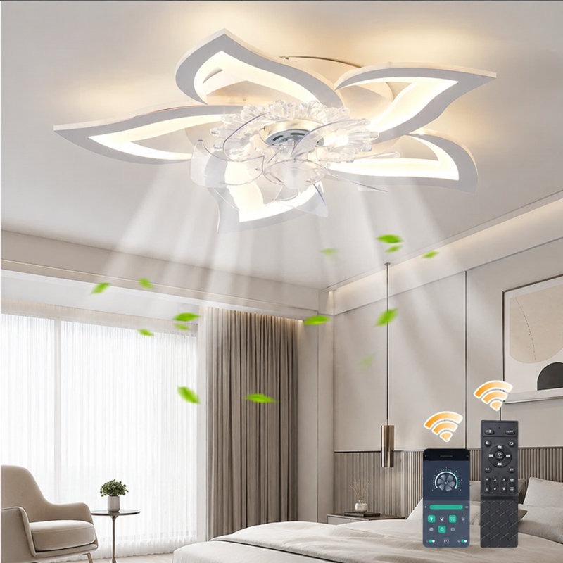 Izzabella 7- Blade Reversible LED Dimmable Ceiling Fan with Light and Remote, White/Hammered