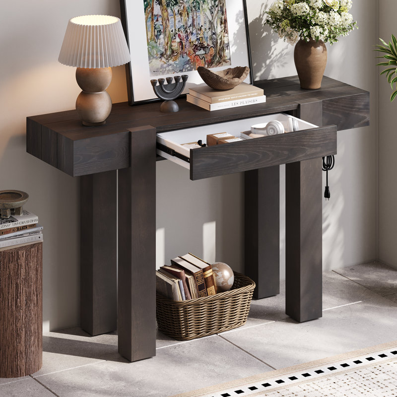  Console d'entrée avec ports électriques, surface d'appoint minimaliste pour canapé, mobilier de couloir, espresso, Espresso