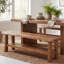 Banc de salle à manger en bois massif, banc de rangement à 2 niveaux avec tablette de rangement inférieure pour la cuisine, la salle à manger, finition en bois naturel