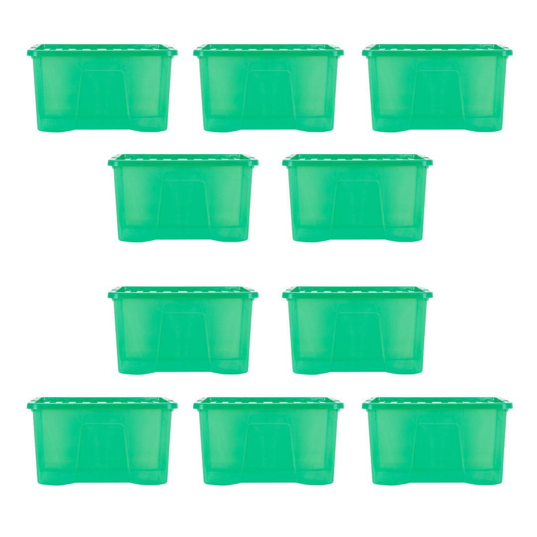 Wham Crystal 60L Plastic Storage Box Pack of 10 Tint Leprechaun Green