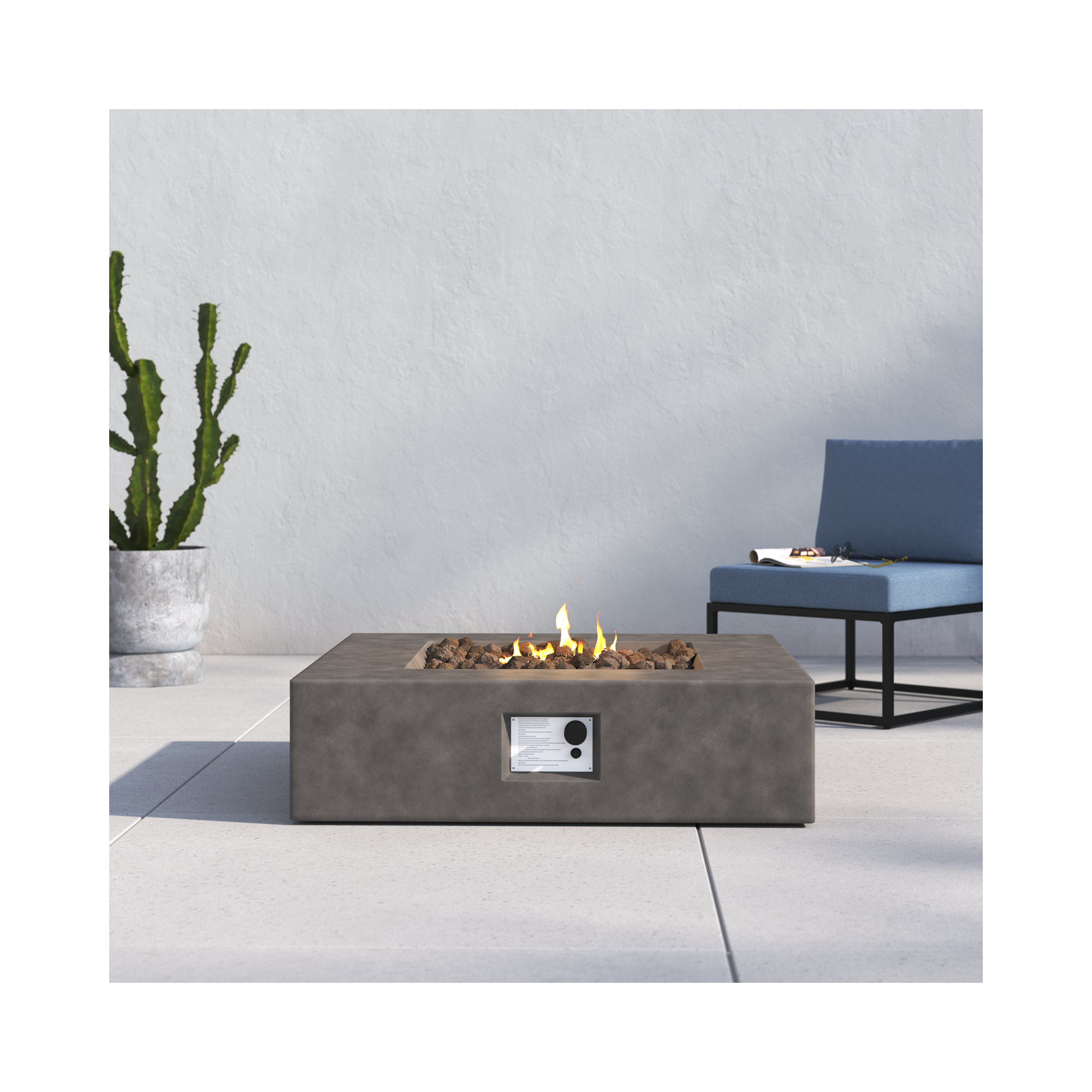 Rashid Fire Pit Table, Charcoal, 12" H x 42" W x 42" D