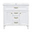 Meuble-lavabo 36 po avec lavabo, meuble autoportant blanc avec cuve en céramique, cadre en bois aggloméré et en bois massif, tiroir supérieur rabattable, portes à fermeture en douceur, 2 tiroirs de rangement, poignées dorées-910169906