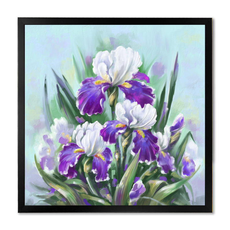 Fleurs et iris mauves en fleurs, Impression noire sur toile encadrée, H 16 po x l 16 po x P 1 po