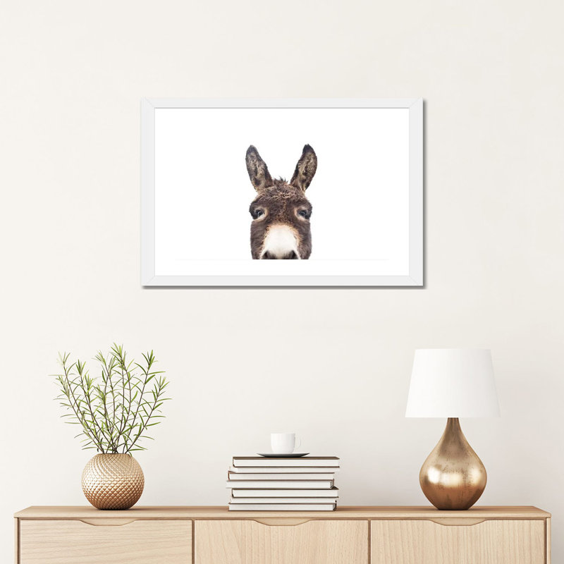 «Peeking Donkey» par Sissi & Seb - reproduction de photo, White Paper, 16" H x 24" W x1" D, Blanc