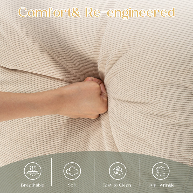 Roshod 73.6" Upholstered Sofa Couch with Ottoman, Beige Corduroy