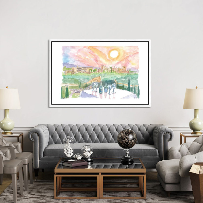 Magical Grenada Andalusia Afternoon With Romantic Restaurant Table 1 Piece Wall Art on Canvas, White Floater Framed