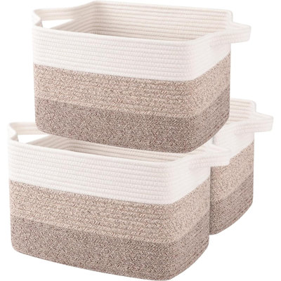 Storage Basket, Woven Baskets For Storage, Cotton Rope Basket For Toys,Towel Baskets For Bathroom - Pack Of 3, Gradient Yellow