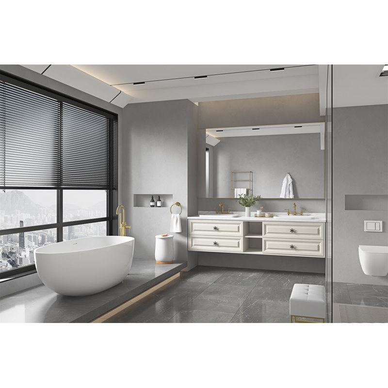 Miroir de salle de bain 84 x 48 po avec cadre en aluminium (miroir inclus seulement), 48 po x 84 po, Or brossé