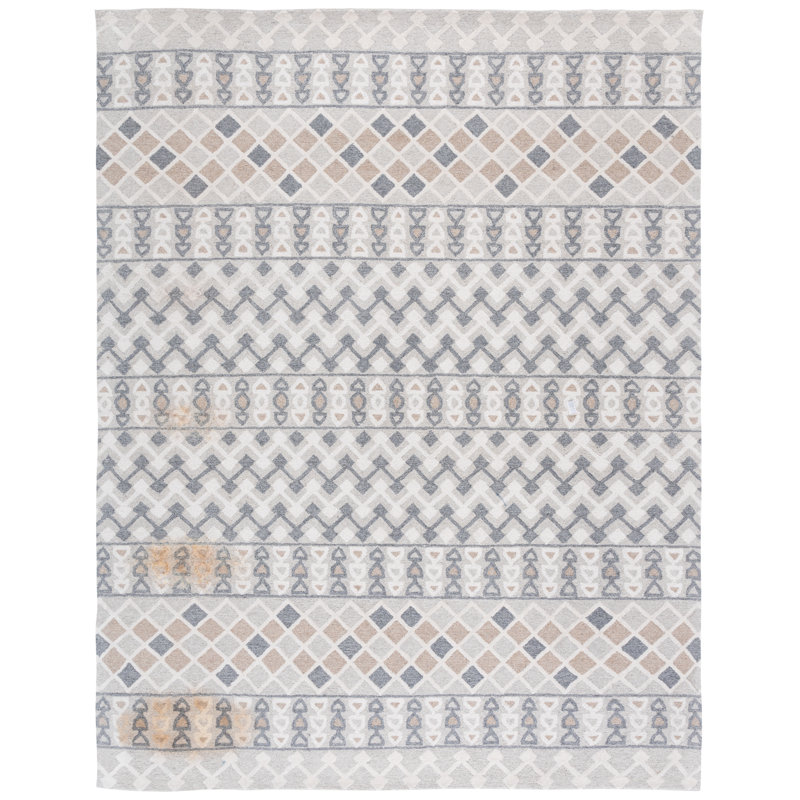 Xendaya Ebony Hand Tufted Wool Cotton Southwestern Rug in Grey/Ivory, Rectangle 8' x 10'