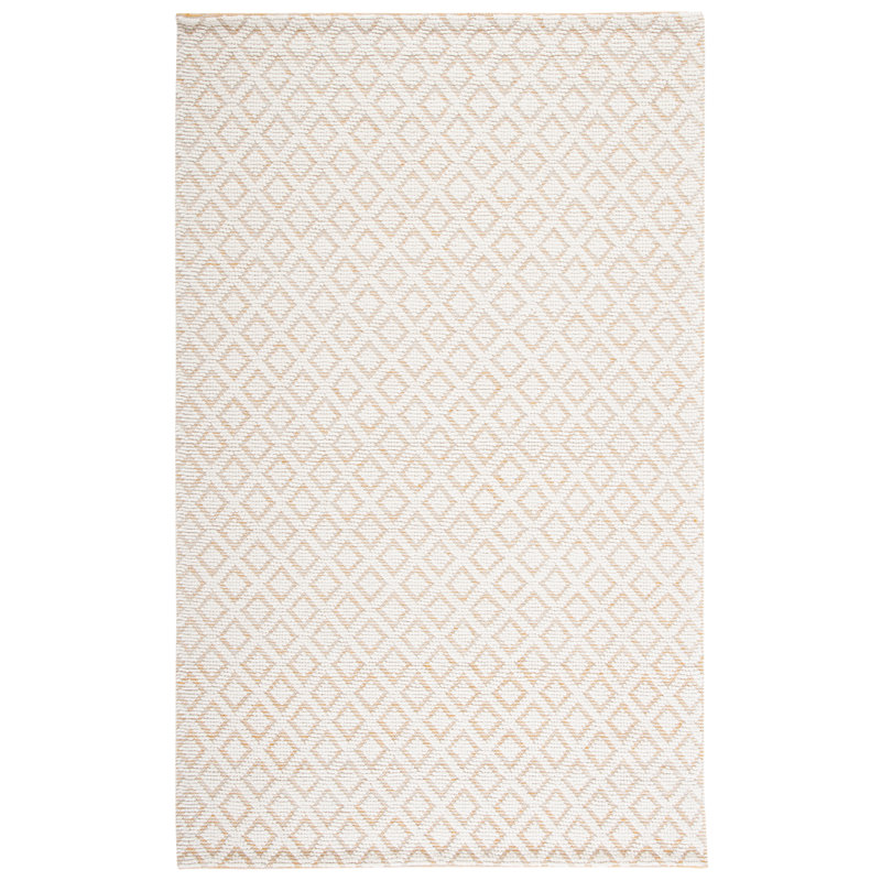 Tapis en laine tissé à la main à motif géométrique ivoire / doré Nystead, Rectangle 3 pi x 5 pi