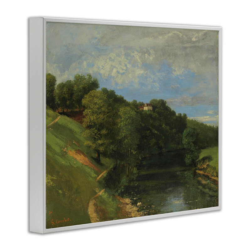 "Classic River Landscape", art giclée par one1000paintings, H 11 po x l 14 po, Estampe numérique encadrée blanc bord de mer