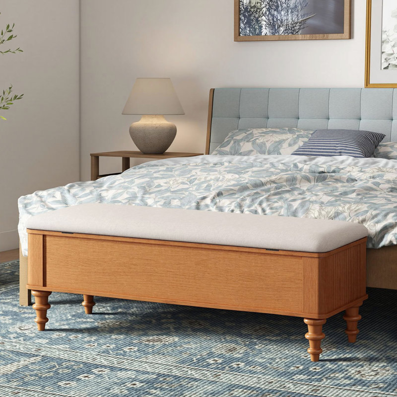 50.6" W Upholstered Storage Bench With Solid Wood Legs, Natural