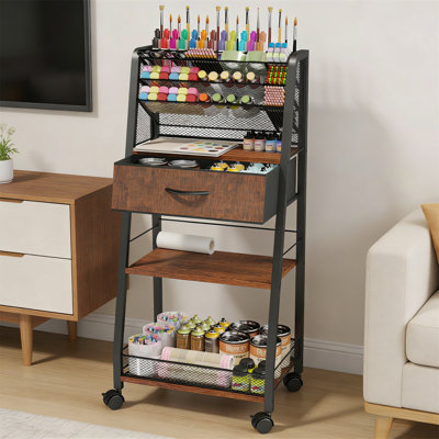 Three Layer Rolling Cart - Metal Multifunctional Cart With Storage Drawers And Wheels, Suitable For Multifunctional Art Storage Shelves In Homes, Offices, Or Studios