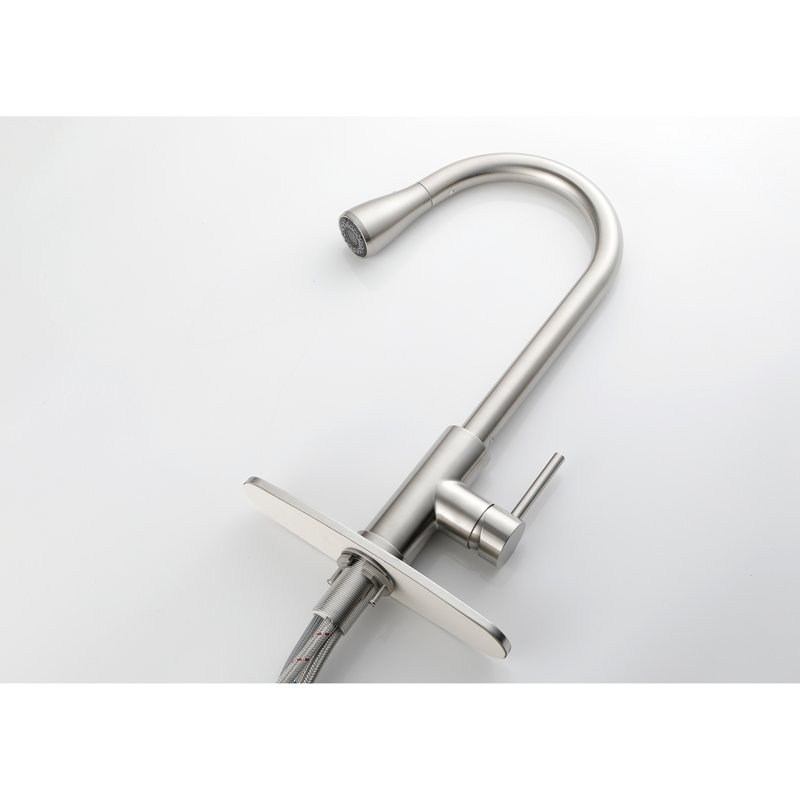 Brushed Nickel Kitchen Sink Faucet With Pull-Out , Stainless Steel, 360 Rotating Nozzle, Pull-Down Spray Head, Rotation, Attractive