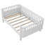 Lit plateforme simple en bois avec garde-corps et 2 tiroirs de rangement, structure de lit simple à profil bas pour garçons et filles, blanc