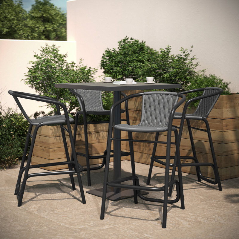 Gray Rattan and Aluminum Indoor-Outdoor Barstools Set of 4