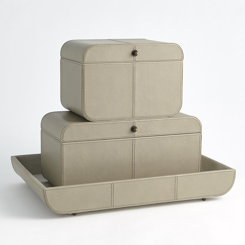 Light Gray Rectangular Leather Tray with Suede Lining