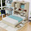 Lit plateforme double en bois avec 2 tiroirs et tête de lit avec rangement-784681150