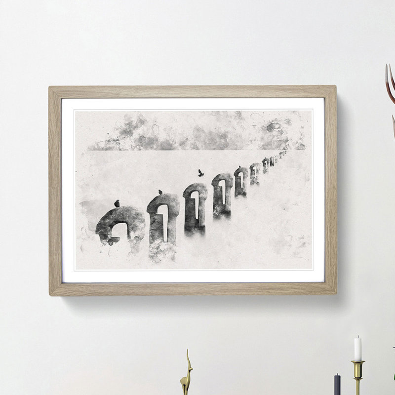 Perched Pigeons - Framed Print, 24cm H x 33cm W x 2cm D, Oak Framed