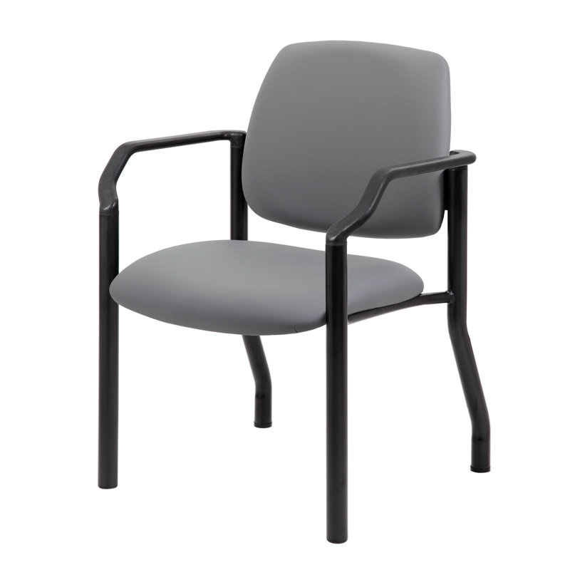 Vinyl Seat Reception Chair with Metal Frame, Gray, Black