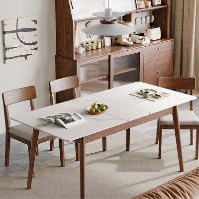 Table de salle à manger en chêne avec insert en ardoise blanche, table en bois massif extensible de 1,2 à 1,5 m, stable et élégante: ardoise noyer, 6 8 sièges, surface à gratter