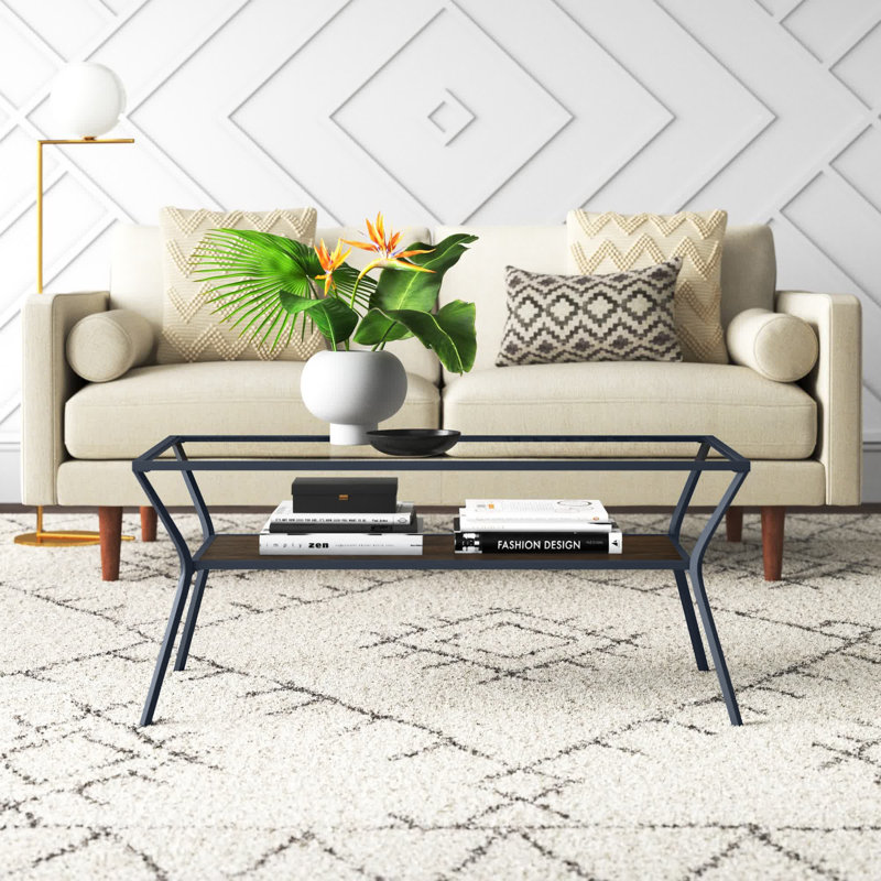 Rahway Four Leg Coffee Table with Storage, Dark Walnut