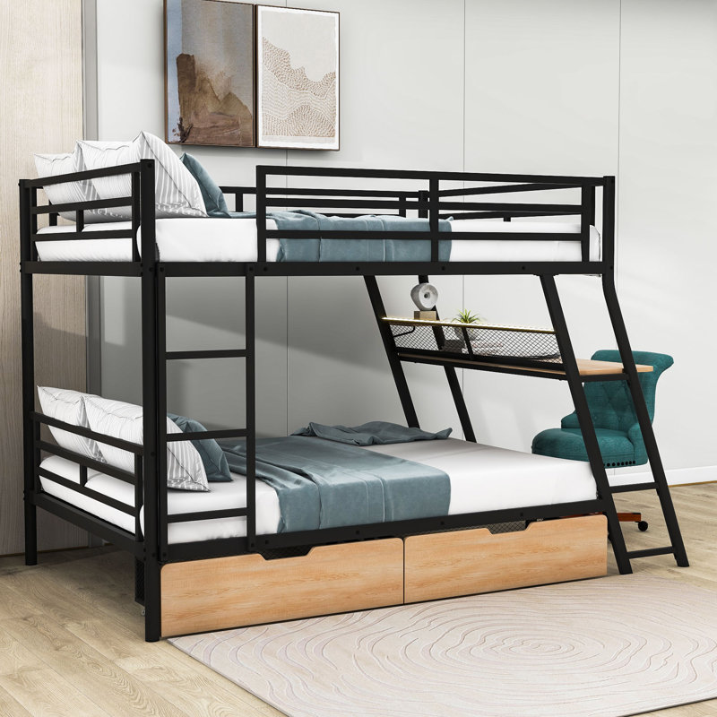 Kendyll 2 Drawer Standard Bunk Bed and Shelves by Mason & Marbles, Full over Full