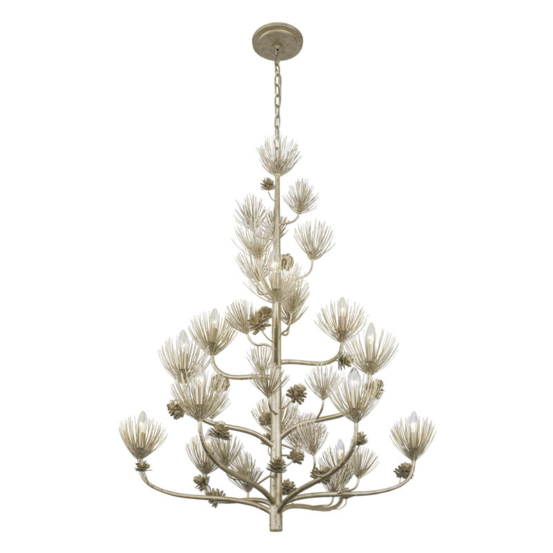 Majestic Pine 12-Light Tiered Chandelier in Zen Gold