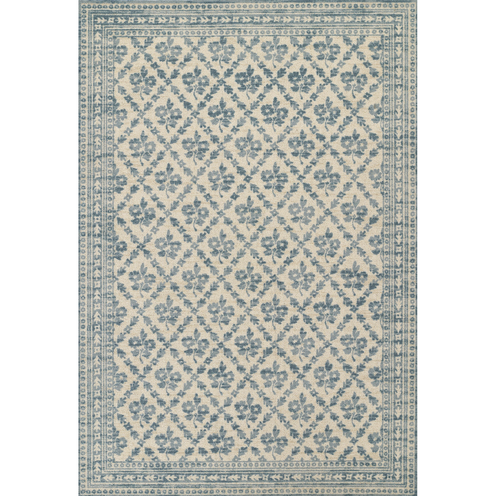Anders Blue Floral Wool Rug, Runner 2'3" x 7'6"