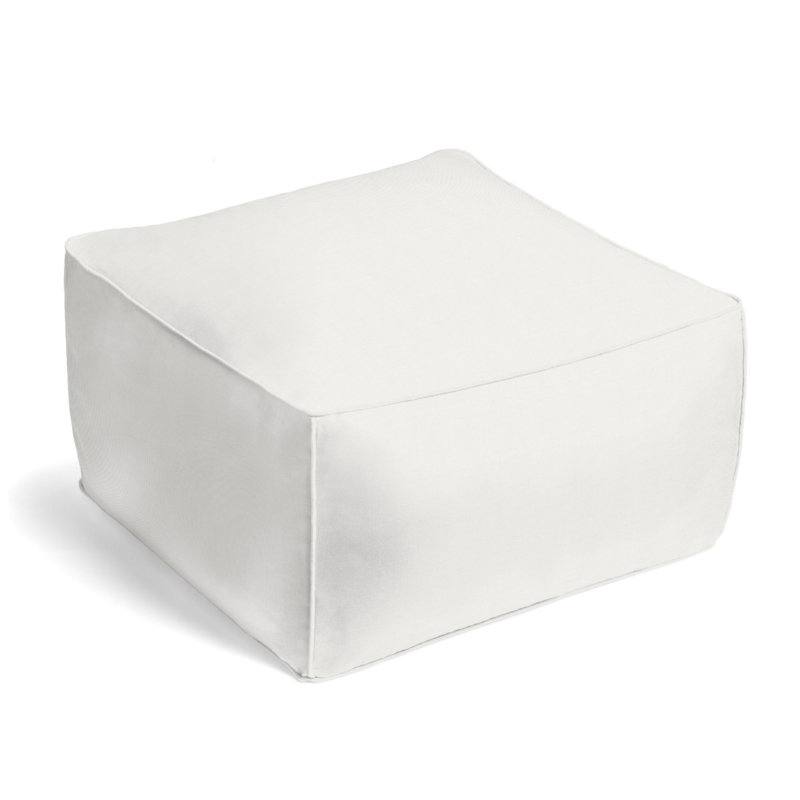 Upholstered Pouf, White 100% Linen