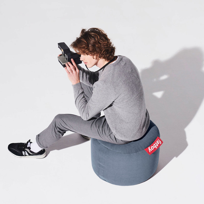 Point Stonewashed Pouf Ottoman, Silver Grey