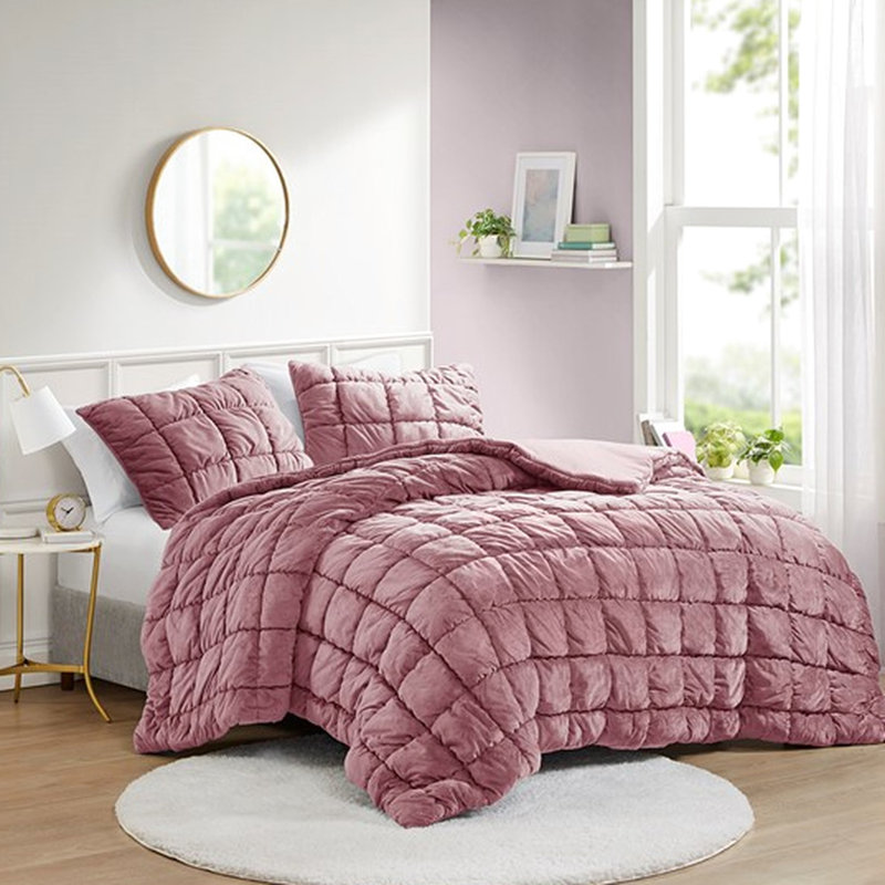 Édredon très grand - velours, revers en microfibre, matelassage 3D, literie chaude, velours rose 3, bourre de duvet synthétique,