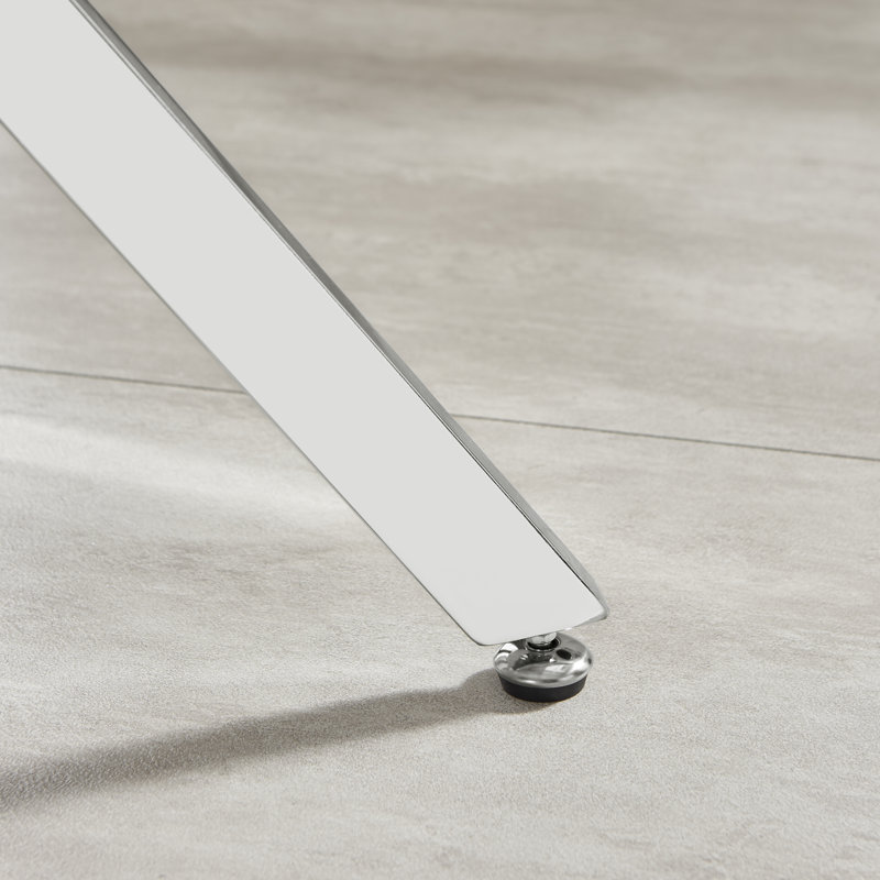 Atal Marble Effect Sofa Side Table - Glass Topped Metal Leg Small Table, Silver Chrome Metal, White Marble Effect