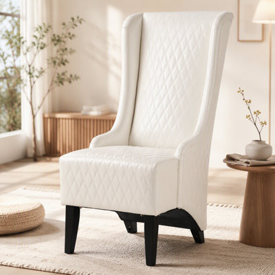 Fauteuil d'appoint à dossier haut en similicuir de 23,03 po de largeur, fauteuil à oreilles haut confortable, fauteuil de salon avec pieds rembourrés et en bois doux, fauteuil d'appoint moderne pour le salon, la chambre à coucher, blanc