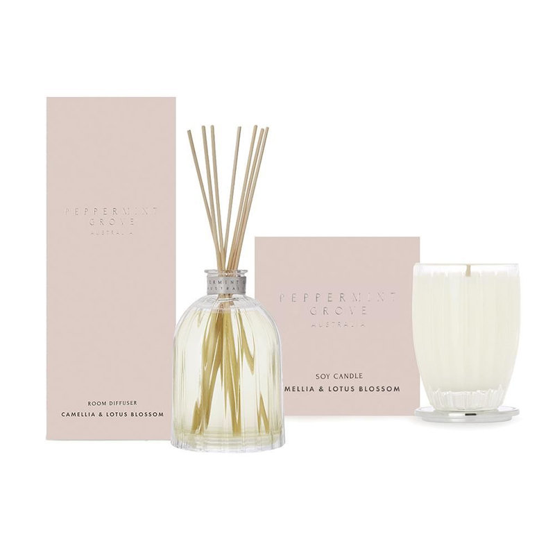 Camellia & Lotus Blossom Scented Jar Candle with Glass Holder