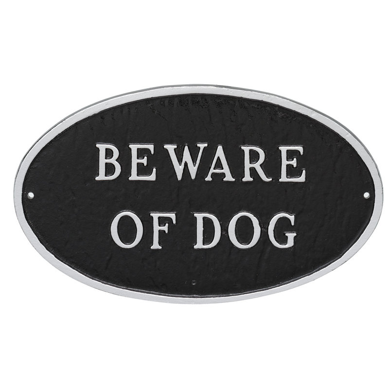 Large Oval Beware of Dog Statement Plaque Sign, Black/Silver