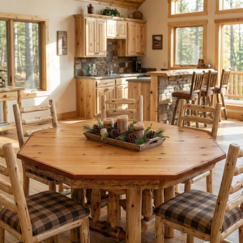 Fireside Lodge Cedar Log Poker Table Cover - Eight Sided - Natural - Standard, Standard