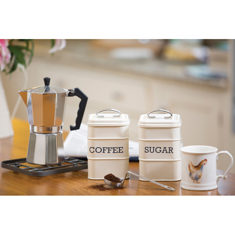 Living Nostalgia Coffee, Tea, and Sugar Canisters, Antique Cream