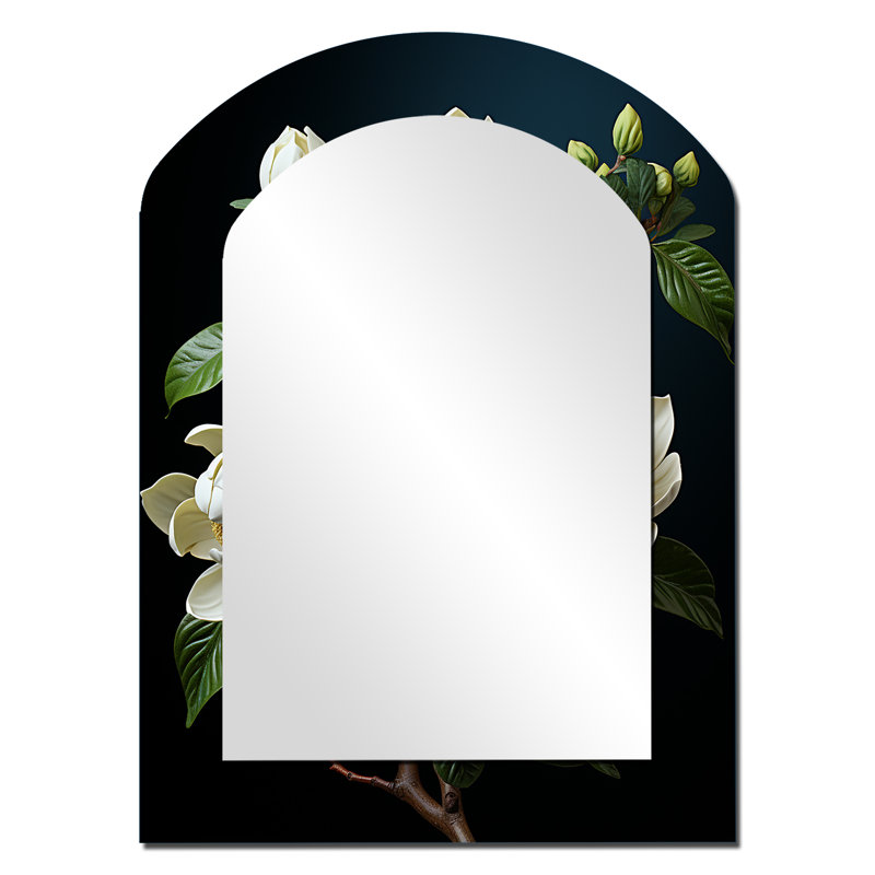 Art beige de Magnolias - miroir décoratif en arc Magnolias, miroir mural asymétrique beige, impression sur métal