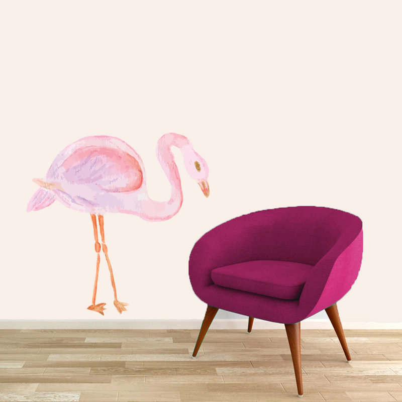 Décalcomanie murale imprimée aquarelle flamant rose, H 36 po x l 36 po