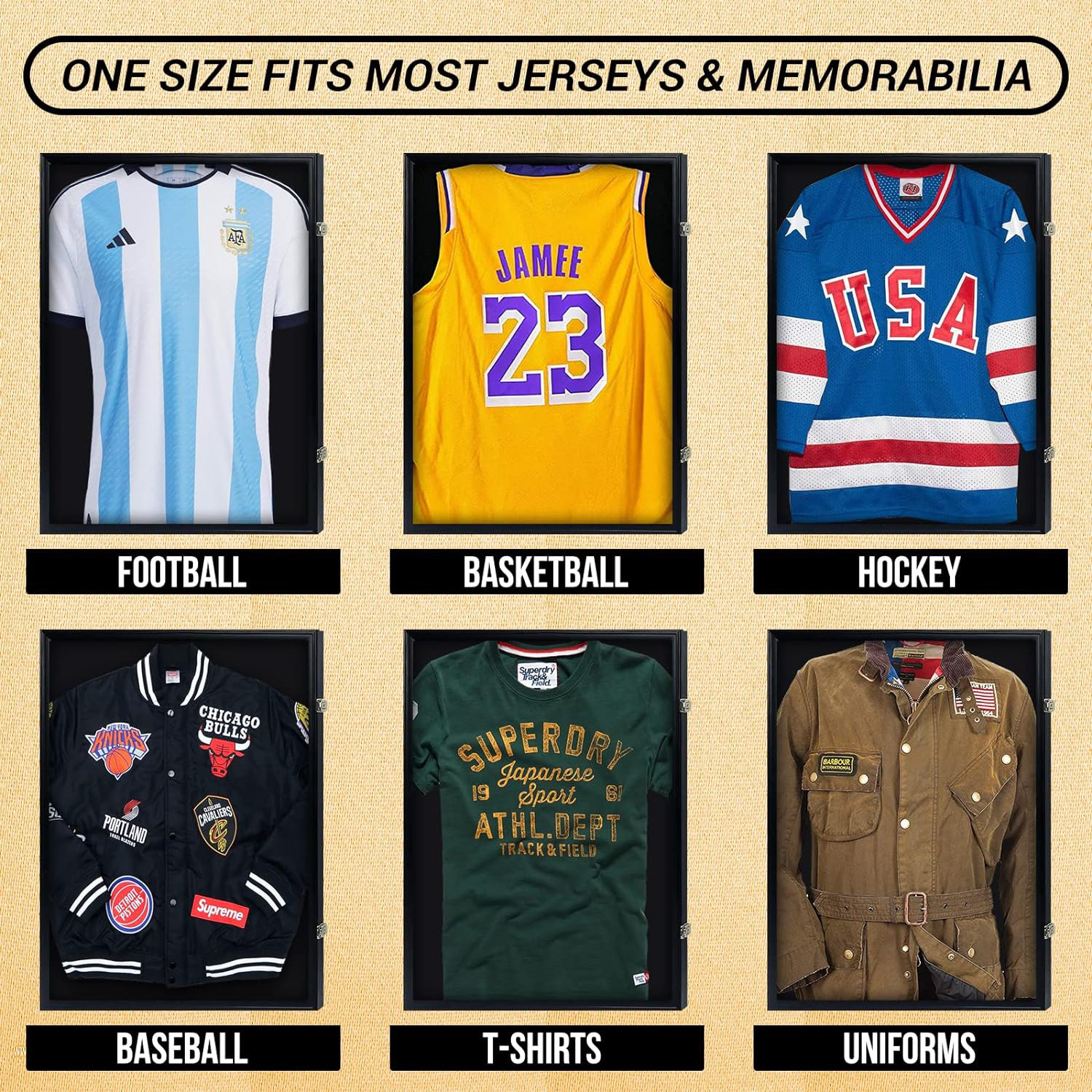 WGOS Jersey Frame Display Case Wood Display Case Shadow Box Extra Large