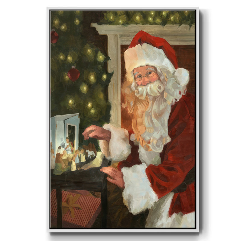 Saint Nick et la Nativité, reproduction d'art sur toile, H 41 po x l 27 po x P 1,5 po, Cadre flottant blanc